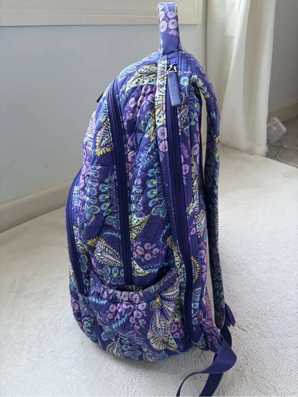 Vera Bradley Quilted Purple Backpack Retired Batik Leaves Pattern